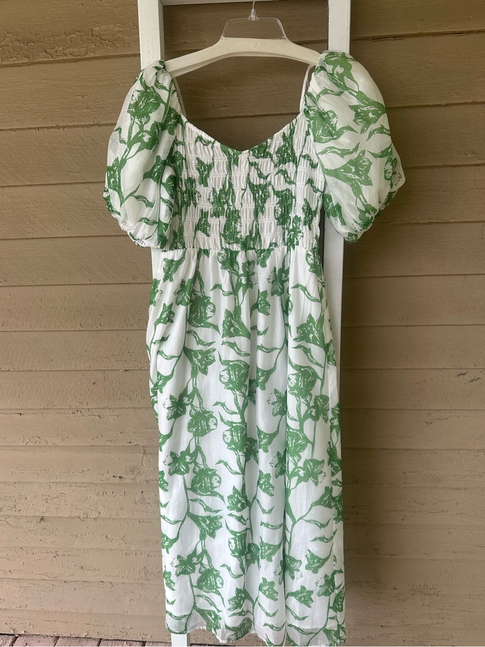 Green Floral Smocked Maxi Dress with Puff Sleeves